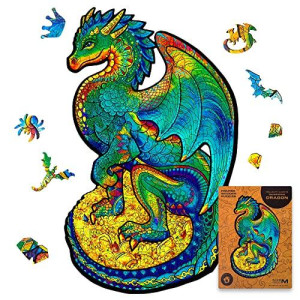 UNIDRAgON Wooden Jigsaw Puzzles - guarding Dragon, 183 pcs, Medium 83 13, Beautiful gift Package, Unique Shape Best gift for Adults and Kids