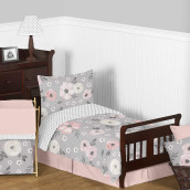 Sweet Jojo Designs grey Watercolor Floral girl Toddler Kid childrens comforter Bedding Set - 5 pieces comforter, Sham and Sheets - Blush Pink gray and White Shabby chic Rose Flower Polka Dot Farmhouse