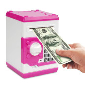 Setibre Piggy Bank, Electronic ATM Password cash coin can Auto Scroll Paper Money Saving Box Toy gift for Kids (White Pink)