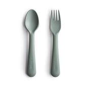 mushie Flatware Fork and Spoon Set For Kids Made in Denmark (Sage)