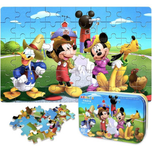 Neilden Disney Mickey Mouse Puzzle For Kids Ages 4-8 In A Metal Box 60 Piece For Girls And Boys Great Christmas Puzzles Gifts For Children(Mickey Mouse)