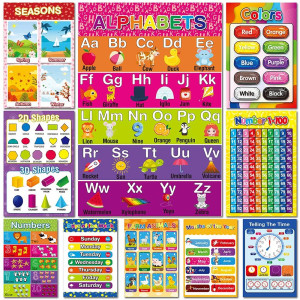 Educational Preschool Learning Poster for Toddler, Pre-K, Kindergarten, Daycares, classroom, Homeschool Teachers - Incl Alphabet, colors, Shapes, Numbers, Farm Animals and More - 16 x 11 Inch, 10 Pcs