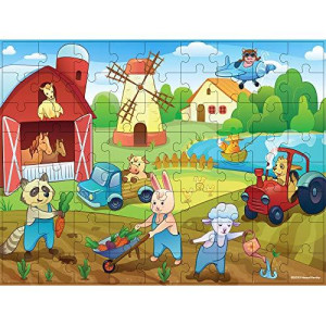 HomeWorthy (72 Pieces) Kids Jigsaw Puzzles - Durable Toddler Puzzles for Kids Ages 4-8 - Farm Animals with Thick Puzzle Pieces and Sturdy Box