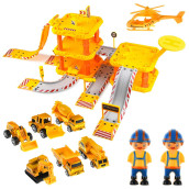 construction Site Playset for Kids, Set Included Mini construction Vehicles, Tractor, Excavator, crane, concrete Truck, Parking garage, Mini construction Truck Toys The Best Birthday gift for Boys
