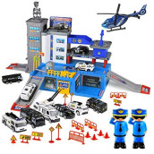Toysical Police car Toys for Boys - cars Playsets - Police Toys with Track, garage, 6 Police car Toy Vehicles, 2 Police Men, 1 Helicopter - Best gift for Boys 4, 5, 6 Year Old Kids