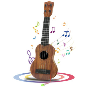 QDH Kids Toy Ukulele, Kids guitar Musical Toy,17 Inch 4 Steel Strings, with Pick, Kids Play Early Educational Learning Musical Instrument gift for Preschool children, Ages 3-6(Wooden color) (175inch)