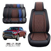 YIERTAI car Seat covers compatible with Dodge Ram custom Fit 2009-2023 1500 2500 3500 Pickup Bighorn Mega cab Limited Longhorn Laramie Waterproof Leather Seat Protectors, 2 PcS Front, Black-Brown