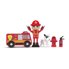 Jadore Firefighter Zac Natural Wooden Toy Playset, Red