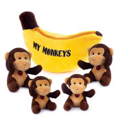 Talking Plush My Monkeys Toy Set Includes 4 Talking Soft Fluffy Plush Monkeys with A Plush Banana Shaped carrier great gift for Baby and Toddler Boys or girls