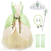 TYHTYM Princess costumes Little girls Dress Up Fancy Halloween christmas Party (Tiana, 8-9T)