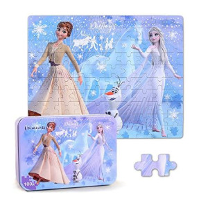 LELEMON 100 Pieces Frozen Jigsaw Puzzle in a Metal Box for Kids Ages 4-8 Anna and Elsa Winter Adventures Puzzles children Learning Educational Puzzles Toys