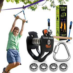 Trailblaze Slackline Pulley Zipline For Backyard Kids And Adults Slackline Childrens Zip Line Kit For Outdoor Premium Zip Line Accessories With Wooden Monkey Bar - 300Lb Capacity