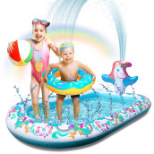 Unicorn Splash Pad & Outdoor Water Sprinkler, Children'S Inflatable Kiddie Pool, Water Play Toys For Babies Toddlers Kids Boys Girls, For Birthdays
