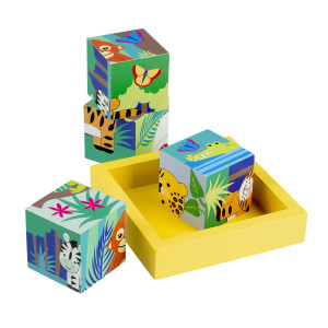 Orange Tree Toys Block Puzzle Jungle Animals | Hand Painted Colorful Wooden Educational Puzzle For Toddlers 12M+, Sustainably Made