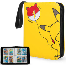 case Binder compatible with Pokemon card, PM Tcg card, game cards, Holds Up to 400 cards with 50 Premium 4-Pocket Sleeves Page, Hard Organizer carry cover Storage Bag (Yellow)
