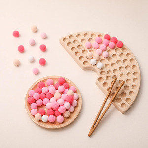 ibwaae Wooden Peg Board Beads game color Sorting Toys counting Matching game Bead counting Fine Motor Skill Montessori Toys for Toddlers (Pink gradient)
