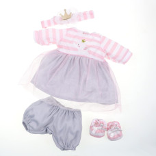 Jc Toys Berenguer Boutique Baby Doll Outfit Pink Striped Dress with Tulle Skirt, Shorts, Headband, and Booties Ages 2+ Fits Dolls 14- 16