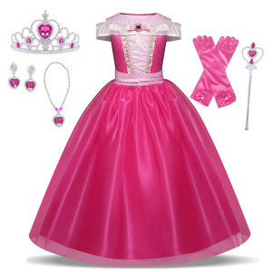 gJDAMFD Little girls Elegant Pink Princess Dress up clothes Halloween Birthday Party costumes Kids girls Dresses 7-8 Years