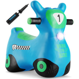 WADDLE Bouncy Hopper Inflatable Hopping Animal Scooter, Indoors and Outdoor Toy for Toddlers and Kids, Pump Included, Boys and girls Ages 2 Years and Up (Blue Zoomer)
