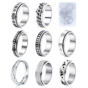 MUcAL Fidget Rings for Anxiety 8pcs Stainless Steel Spinner Ring Anti Anxiety Ring Spinning Moon Star cool Stress Relieveing Rings for Women Men
