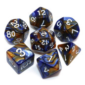 cREEBUY Polyhedral D&D Dice Set with Blue & gold colors for Dungeon and Dragons Pathfinder RPg Dice with Dice Pouch