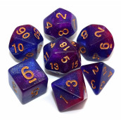 cREEBUY Polyhedral DND glitter Dice Set for Dungeon and Dragons D&D RPg Role Playing games Blue Mixed Purple Nebula Dice