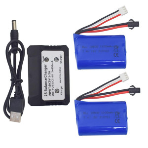 Sea Jump 2Pcs 7.4V 1100Mah Lithium Battery With 2 In 1 Charger For H102 Electric Remote Control Boat Lithium Battery 2.4G High-Speed Boat Spare Parts