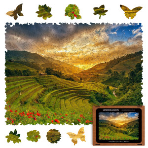 UNIDRAgON Original Wooden Jigsaw Puzzles - Nature Rice Fields, 250 pcs, Medium 122x9, Beautiful gift Package, Unique Shape Best gift for Adults and Kids