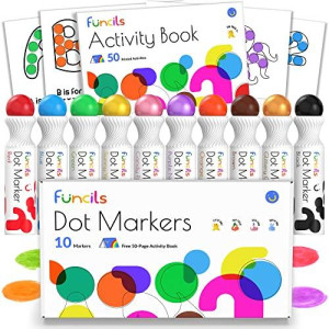 Funcils 10 Washable Dot Markers for Toddlers with Free Activity Book Water Based Non Toxic Paint Dotters & Bingo Daubers for Kids & Preschoolers Dabber Markers for Kids Fun Dot Art Supplies