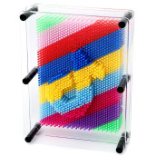 3D Pin Art Intellectual Fun Toy Rainbow Plastic Pin Art Palm Board Push Pin Toy (Multi-6x8Inches)