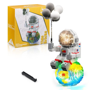 Astronaut Mini Bricks Miniature Building Set for Adults and Kids 12-15 Space Toys with LED Lighting Kit and Display Box - compatible Nano (1368 Pieces)