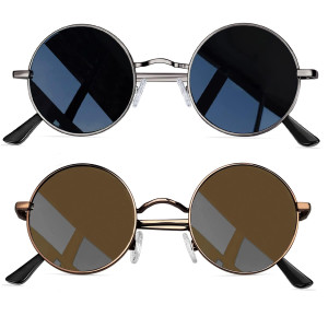Joopin Hippie Round Sunglasses Polarized UV Protection, classic Designer Steampunk Shades for Men Women, Retro Metal Small circle Sun glasses Driving costume Sunnies (Bronze Brown gray Black)