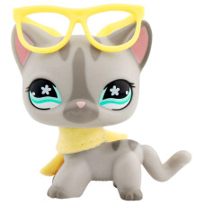 Junior Pet Shop lps Shorthair cat 468 , lps cat gray Body Blue Flower Eyes cat with lps Accessories Scraf glasses Kids gift