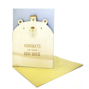 Woodland Mail Congrats On Your New Home Card With Big Wooden Bear On The Front