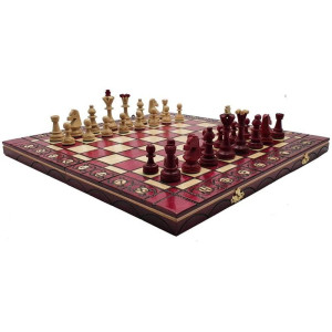 Beautiful Handcrafted Wooden chess Set with Wooden Board and Handcrafted chess Pieces - gift idea Products (16 inches (40 cm) RED), Brown