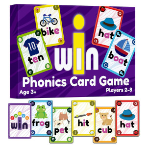 iWin Phonics game and Vowels Sounds card game - Learn to Read game for Ages 3-9 Kindergarten 1st 2nd grade Learning Phonics - Short Vowel cVc words and Long Vowel Matching game for 2-8 Players