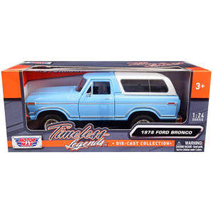 1978 Ford Bronco custom Light Blue and White Timeless Legends Series 124 Diecast Model car by Motormax