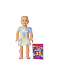 American girl Truly Me 18-Inch Doll 105 with Light-Blue Eyes, Without Hair, Light-to-Medium Skin with Warm Undertones, Tie Dye T-Shirt Dress