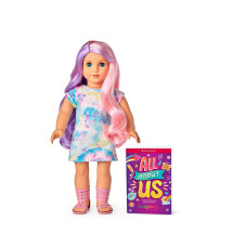 American girl Truly Me 18-Inch Doll 116 with Light-Blue Eyes, Wavy Purple-and-Pink Hair, Light Skin with Warm Olive Undertones, Tie Dye T-Shirt Dress