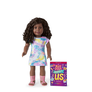 American girl Truly Me 18-Inch Doll 106 with Brown Eyes, curly Black-Brown Hair, Very Deep Skin with Neutral Undertones, Tie Dye T-Shirt Dress