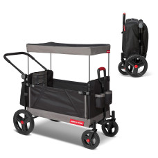 Radio Flyer Trav-ler Stroll N Wagon, Black Push Wagon with canopy, Storage Bag, and cupholders, for Ages 1 Years