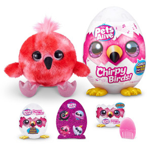 Pets Alive chirpy Birds (Flamingo) by ZURU Electronic Pet That Speaks giant Surprise Egg Stickers comb Fluffy clay Bird Animal Plush for girls