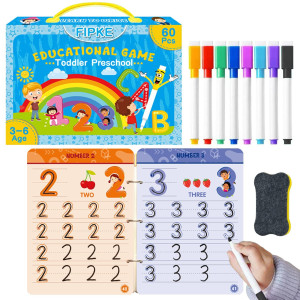 60 Pages Preschool Learning Activities Handwriting Practice Book for Kids, Educational Montessori Toys for 3 4 5 6 Year Old Kindergarten Learning game Autism Materials Busy Book for Toddlers