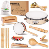 LOOIKOOS Toddler Musical Instruments, Eco Friendly Musical Set for Kids Preschool Educational, Natural Wooden Percussion Instruments Musical Toys for Boys and girls with Storage Bag