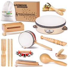 LOOIKOOS Toddler Musical Instruments, Eco Friendly Musical Set for Kids Preschool Educational, Natural Wooden Percussion Instruments Musical Toys for Boys and girls with Storage Bag