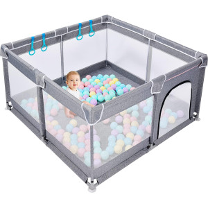 Baby Playpen, Large Baby Playard 51*51*275inch, Baby Playpen for Babies Toddlers with gate Outdoor Kids Activity center with Anti-Slip Base , Sturdy Safety Playpen with Soft Breathable Mesh