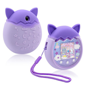 Winceed Silicone case for Tamagotchi Pix Virtual Pet game Machine, Protective cover for Tamagotchi Pix Sleeve Protector Skin with Hand Strap (Purple)
