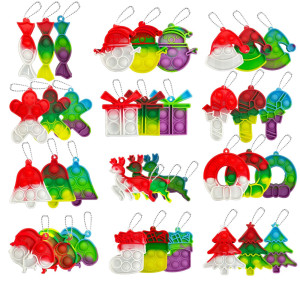 Qabfwe 36 Pcs christmas Mini Pop Bubble Fidget Toy, Simple Silicone Keychain Bubble Pop Desk Toy, Stress Relief Toys Suitable for Kids Adults( christmas Edition)
