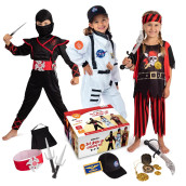 Born Toys 3-in-1 Kids Dress Up Pretend Play Set-Kids Pirate costume, Kids Ninja costume Astronaut costume for Kids Ages 3-7 w 14pcs of Accessories-Washable Kids Dress Up clothes for Boys girls