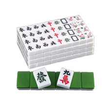 YINIUREN chinese Mahjong game Set 16 Large 144 Numbered Melamine Tiles English Instruction complete Mah-Jongg Set (Majiang Maj Jongg Ma Jong) (green 40MM)